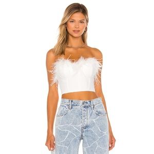Superdown - Ramona Bustier Top | White Feather Trim, Back Zip | X-Small | NWT